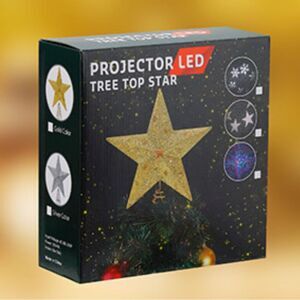 POW LED Snowflake Projector Star Christmas Tree Topper, 11.3'' Golden Glittered